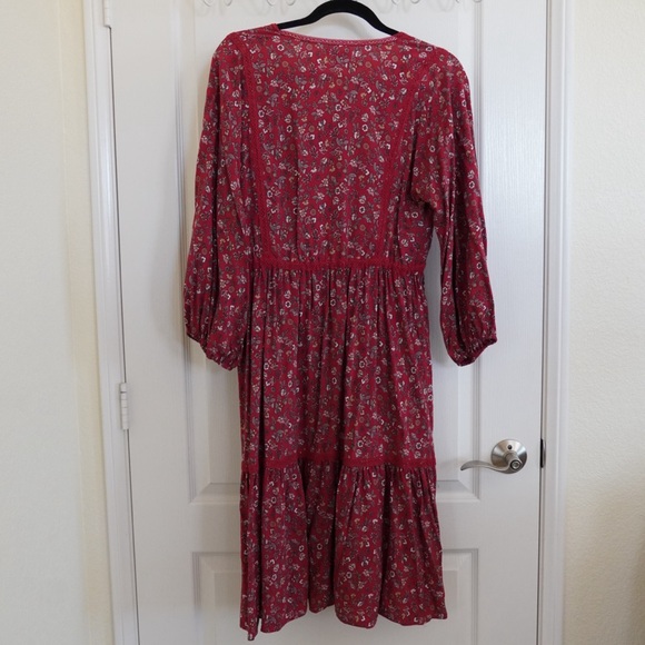 Max Studio Floral Brick Red Rust Vneck Ruffle Peasant Midi Dress - Picture 4 of 4